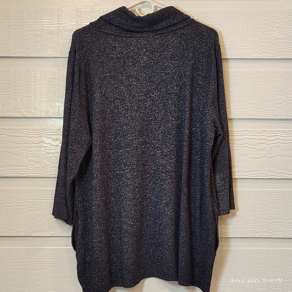 Chico’s Women’s Navy-Blue Marl 3/4 Sleeve Cowl Neck Sweater SZ 3 or XL POCKETS - Picture 7 of 7